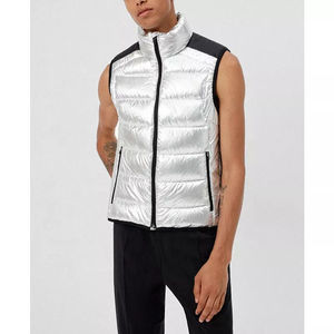 Chaleco Acolchado para Hombre en Blanco y Negro, Cuello Alto, Cierre de Cremallera, Resistente al Viento, Ropa de Invierno Informal, Chaleco Acolchado con Bolsillos - Product Image 6