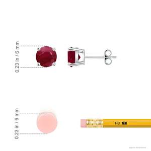 Boucles d'oreilles clous en rubis taille ronde, or massif 14 carats serti à griffes, pour femme, bijoux de luxe, pierre de naissance de juillet - Product Image 3