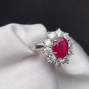 Anillo de Diamantes con Halo Ovalado en Color Rosa Rubí, Cuatro Garras, Plata de Ley, Joyería de Moda para Novia - Product Image 4