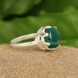 Vente chaude Vert Onyx Bague En Argent Sterling 925 10x10mm Forme Ronde 18K Plaqué Or Éternité Vermeil Fine Lunette Bijoux - Product Image 6