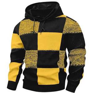 Sweat à capuche pour homme brodé à motif damier color-block, tricot gaufré texturé, 100 % coton, coupe oversize - Product Image 1