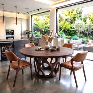 Luxali Eco-Friendly Durable Handmade Solid Wood <b>Round</b> <b>Dining</b> <b>Table</b> with Contemporary Design <b>4</b>-Seater Warm Atmosphere - Product Image 1