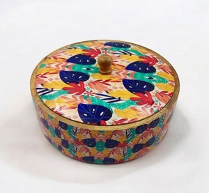 Food Safe Wooden Serving Bowl with <b>Lid</b> & Metal Tong Tableware Dinnerware Home <b>Decor</b> Foods & Snack Storage Box At Best Price - Product Image 5