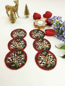 Colorful Handmade Beaded Coasters Round Glass Cup Mats for <b>Table</b> <b>Protection</b> At Low Price - Product Image 4