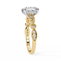 Anillo de Compromiso y Boda VIBHINI con Diamante Cultivado en Laboratorio de Corte Princesa de 2.30ct, Color E, Certificado IGI, Oro Vermeil de 18K, Estilo Art Deco Milgrain
