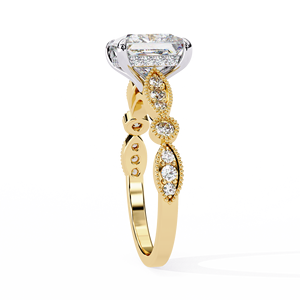 VIBHINI Bague de fiançailles et de mariage en or vermeil 18 carats avec diamant de laboratoire taille princesse couleur E de 2,30 carats certifié IGI, style Art Déco Milgrain - Product Image 5