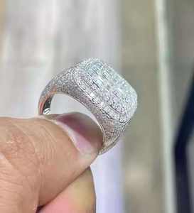 Customized <b>Men</b> and Women's Engagement <b>Ring</b> in Sterling Silver Featuring Round Baguette Moissanite with Claw Setting for Wedding - Product Image 3