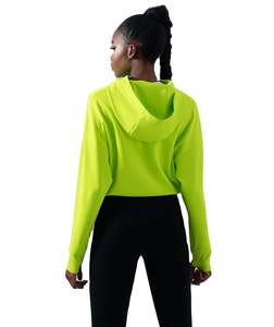 Sudadera con Capucha Casual de Manga Larga, Estilo Deportivo de Invierno, Top Corto con Cordón Ajustable, Tejido Liso para Entrenamiento - Product Image 3