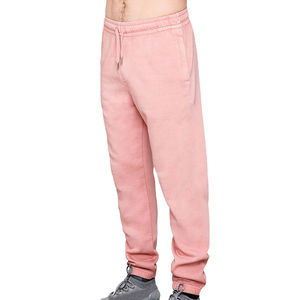 Pantalon de survêtement décontracté rose pour homme, 100 % coton tricoté, taille élastique avec cordon de serrage, poches latérales, poids moyen, idéal pour l'automne - Product Image 2
