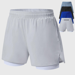 Custom Men 2 1 Gym Shorts Compression Liner Running Workout Shorts Phone Pocket Oxford Fabric <b>Mid</b> Waist Wholesale Supplier OEM - Product Image 1