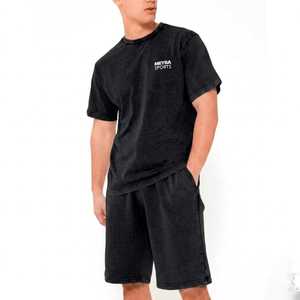 Men's Stylish Vintage Washed Black T Shirt And <b>Long</b> Shorts Set For Men Oversized Casual Streetwear Summer <b>Matching</b> Outfit 2026 - Product Image 1