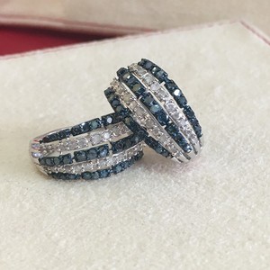 925 Sterling <b>Silver</b> 1.78 Ct Round White Blue Diamond Huggie Hoop <b>Earrings</b> Ladies Womens Everyday Wear Wholesale <b>Wedding</b> Jewelry - Product Image 5