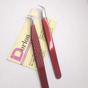 Pinzas de acero inoxidable sostenibles para pestañas, pinzas de 65 y 90 grados para pestañas de volumen ruso 3D 6D, pinzas rojas para pestañas - Product Image 1