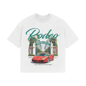 oversize t shirt premium cotton white graphic rodeo hills palm car print custom 100% cotton T-shirt for men loose fit printed - Product Image 1