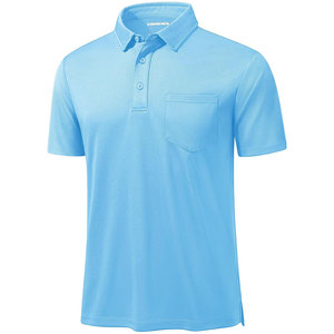 Men's Light <b>Blue</b> Short Sleeve Pique <b>Polo</b> <b>Shirt</b> With Chest Pocket Casual Fit Regular Length 100% Cotton Breathable Woven Fabric - Product Image 1