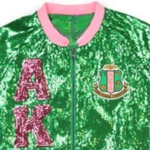 Custom Green Pink Sequin Bomber <b>Jacket</b> Long Sleeve <b>Zip</b> <b>Up</b> Collar Varsity Teamwear Fashion Sportswear Lightweight Outerwear - Product Image 2