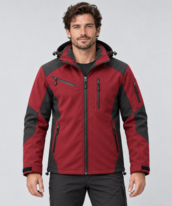 OEM <b>Mens</b> Winter Softshell Jacket Warm <b>Fleece</b> Lining Hooded Hiking Coat Color Block Windproof Climbing Outdoor Travel Casual Wear - Product Image 4