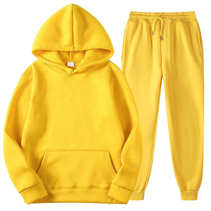 New Arrival OEM ODM Service Comfortable Minimalist Vibrant Yellow Casual Sweat Suit - Pullover Hoodie and Drawstring Joggers <b>Set</b> - Product Image 1