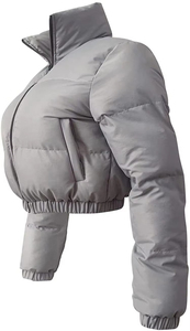 High Quality Cropped Insulated <b>Lightweight</b> Warm Quilted Puffer <b>Jacket</b> with Cotton Filling and Embroidery <b>Womens</b> Winter Clothing - Product Image 3