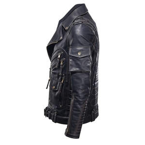 Nouvelle arrivée, vente en gros, veste en cuir véritable noire de style racer pour homme - Product Image 3