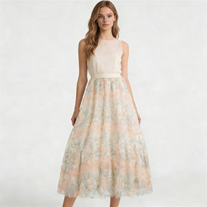 Oferta especial en Temu: Falda midi elegante con bordado floral para mujer, corte en A, cintura alta, ideal para fiestas y bodas. - Product Image 2