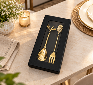 Luxury Metal Leaf Design Spoon and Fork Set in <b>Black</b> Gift Box Decorative Botanical Handle <b>Cutlery</b> for Elegant Dining Wedding - Product Image 5