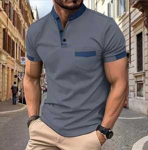 เสื้อโปโลคอปกผู้ชาย กระเป๋าเสื้อตัดกัน แขนสั้น สไตล์ลำลอง ทรงเข้ารูป ผ้าคอตตอนผสม แฟชั่นเสื้อผ้าฤดูร้อนสำหรับผู้ชาย ทันสมัย - Product Image 3