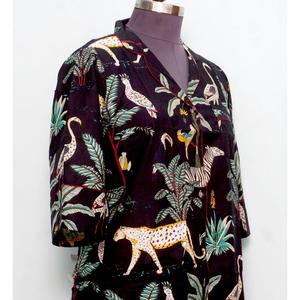 Vestido Midi Informal de Verano para Mujer, Estampado de Jungla Ecológico, Mangas Coreanas, Estampado Digital, Cuello Camisero, Cinturón - Product Image 4