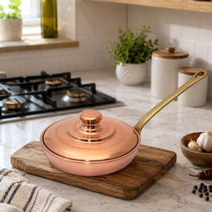 Pure Copper Frying Pan with Lid Handmade Copper Skillet Brass Handle Cooking Pan Premium Cookware OEM ODM Manufacturer - Product Image 4