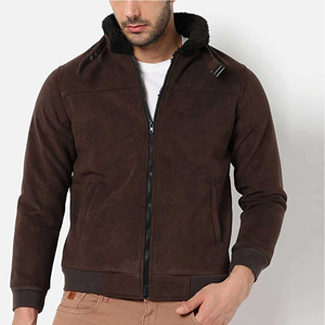 Blouson bomber pour homme avec doublure en fausse fourrure, fermeture éclair, vêtement d'hiver décontracté, coupe classique - Product Image 1