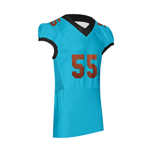 Camiseta de fútbol americano de alta calidad, color azul cielo, media manga, cuello en V, hecha de poliéster, para aficionados al deporte, unisex. - Product Image 3