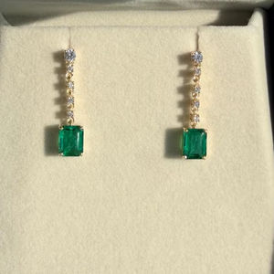 Pendientes de Esmeralda Auténtica con Corte Esmeralda, Plata de Ley 925, Chapados en Oro de 14K, Piedra de Nacimiento de Mayo, Estilo Art Deco, Elegantes, para Aniversario o Fiesta - Product Image 1