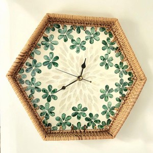 Octagon shaped handwoven rattan <b>clock</b> antique style handcrafted <b>clocks</b> for room decorating - Product Image 1