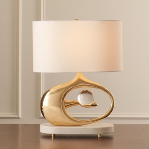 Modern Luxury Gold Oval <b>Table</b> Lamp Nordic LED <b>Bedside</b> Light with Fabric Shade for Hotel Bedroom Living Room Home Decor - Product Image 3