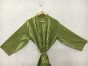 Women Floral Printed <b>Satin</b> <b>Robe</b> Long Sleeve Full Length Slash Neck Drawstring Closure Casual Spring Wear - Product Image 1