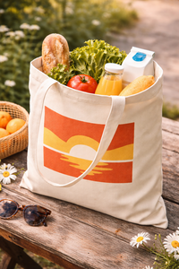Eco Friendly Fashion Cotton Canvas Tote Bag with Sunset Print Three-Color Reusable Grocery Shopping Carry Bag - Product Image 4
