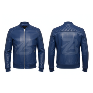 Men Vintage Racer Genuine Leather <b>Jacket</b> with Contrast Stripe Waterproof Reversible <b>Slim</b> <b>Fit</b> Winter Ready - Product Image 2
