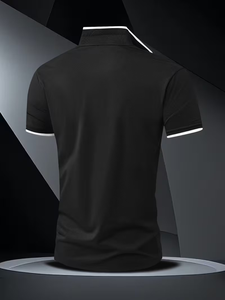 Men's Black Polo Shirt Short Sleeve Heat-Transfer Printed Logo Breathable Casual Knitted Solid Color Front Design - Product Image 2