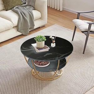 Mesa de Centro Redonda Dúplex con Base de Madera y Metal para Sala de Estar, Mesa Auxiliar Moderna para Decoración del Hogar - Product Image 5