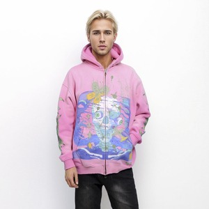 Hiver 2026 Sweat à capuche zippé oversize en coton épais de haute qualité pour homme, style streetwear, avec broderie de patchs effet vieilli et délavage acide vintage - Product Image 5