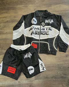 Custom <b>Men's</b> Nylon Windbreaker <b>Jacket</b> and Shorts Set Zip Up Water Resistant Lightweight Two Piece Tracksuit - Product Image 6