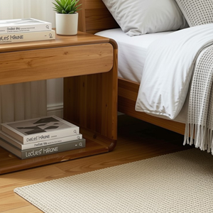 Modern Wood <b>Bedside</b> Table 1 Drawer Minimalist Bedroom Nightstand Luxury Curved Design Open <b>Shelf</b> Storage Cabinet Wholesale - Product Image 4