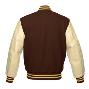 Custom Varisty <b>Jacket</b> Brown Wool Cream <b>Real</b> <b>Leather</b> Sleeves Letterman College Baseball Varsity <b>Jacket</b> - Product Image 2