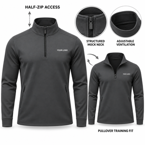 Men's Quarter-<b>Zip</b> Fleece Jacket Solid Color Breathable Regular Fit Custom Logo Front Print Autumn Casual Wear - Product Image 2