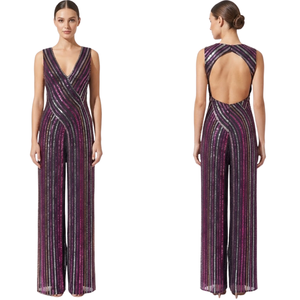 Multicolor <b>Sequin</b> Stripe Maxi Dress | Women Sleeveless | V Neck High Split Bodycon | Evening Party Gown | Elegant Formal Wear - Product Image 1
