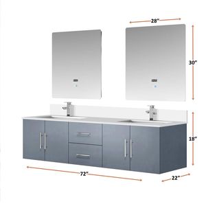 Grigio scuro 72 pollici. L X 22 Pollici Mobile bagno doppio con piano in quarzo bianco e set rubinetteria 30 pollici Specchi LED per Mobili da Bagno - Product Image 6