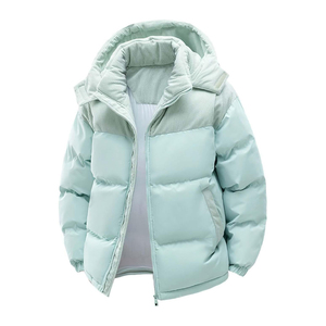 Trending Unisex <b>Light</b> Blue Hooded Stand Thick Puffer <b>Jacket</b> <b>Waterproof</b> Windproof Zipper Closure Casual Winter Solid Color - Product Image 1