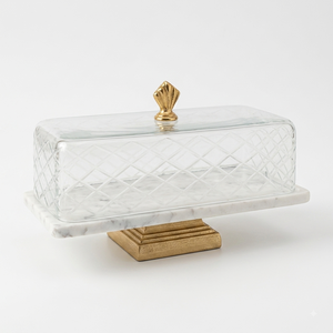 Soporte para Pastel de Mármol con Cúpula, Soportes de Cristal de Lujo para Pastel de Boda, Plato Redondo con Pedestal, Juego de 2 Piezas - Product Image 5