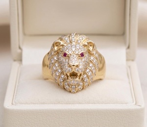 Anillo de cóctel unisex de plata de ley 925 con cabeza de león chapada en rodio, engaste de garras, diseño de animal de lujo, joyas Vana, estilo hip hop - Product Image 3