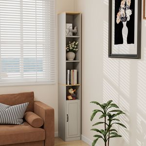 Mobiletto Sottile a 6 Ripiani, 183 cm di Altezza, con 1 Porta e 2 Ripiani Regolabili, Libreria Espositiva Autoportante per Arredamento Bagno - Product Image 3